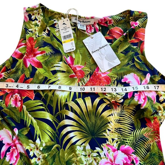 TOMMY BAHAMA Tropical Floral Print Sleeveless V-Neck Hi-Lo Maxi Dress Size M-L - Picture 5 of 9